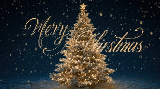 Merry Christmas card with a Christmas tree