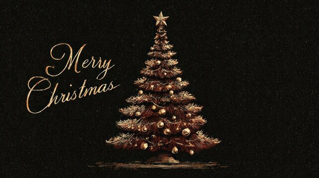 Merry Christmas card with a Christmas tree