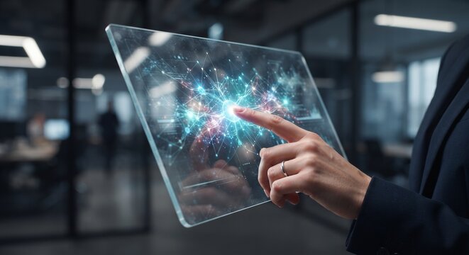 hand pushing a touch screen interface