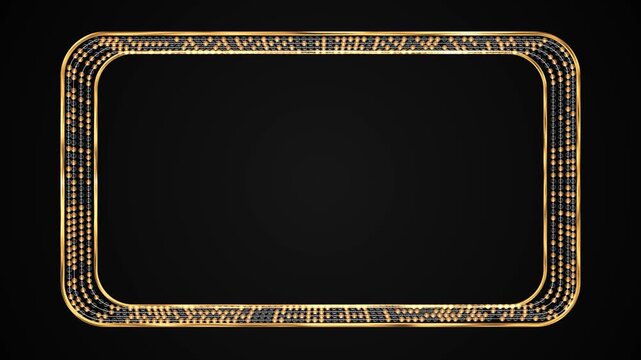 Rounded rectangular marquee frame neat rows glowing bulbs wide center. retro theater style border leaves space custom text, cinema titles, event announcements, presentation promotional video content.