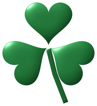 3D green shamrock clover for St Patricks Day lucky symbol isolated on transparent background