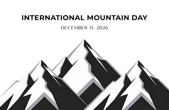 Graphic illustration marking international mountain day on eleventh of december with peaks protected area black and white landscape environment celebration awareness