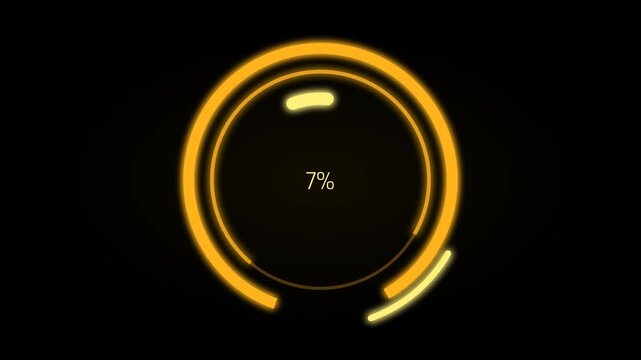 Animated yellow circular loading bar progress indicator reaching eighty percent on black background