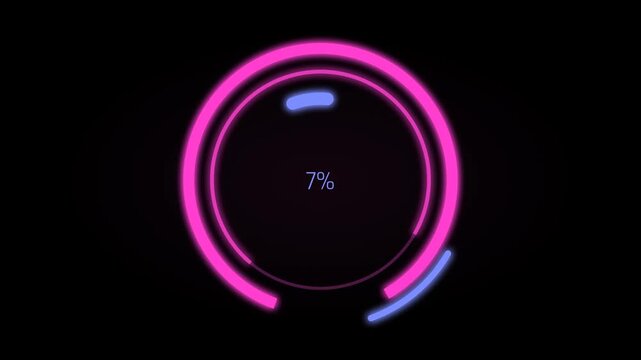 Futuristic neon pink and blue circular loading bar progress indicator showing eighty percent on black