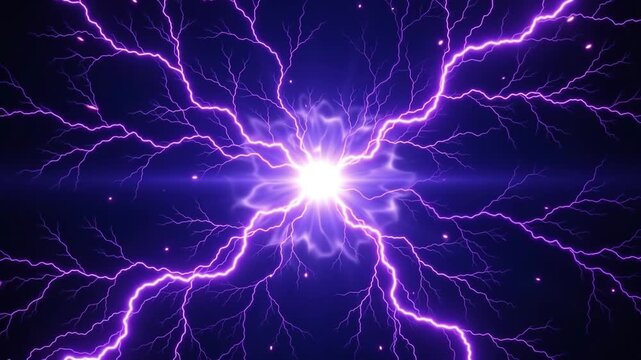 Bright purple lightning bolts emanating from a central glowing light source