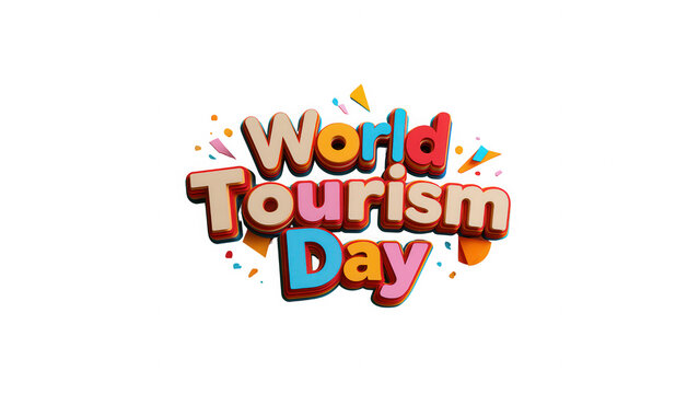 World tourism day 3d lettering with confetti with dimensional text design on transparent background