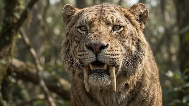 fierce portrait of a saber tooth tiger