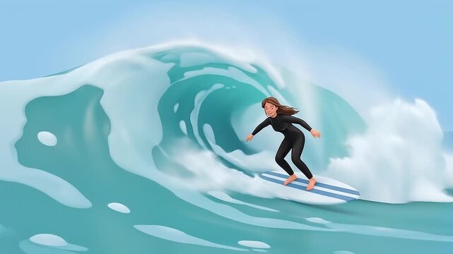 Ocean Surfing Action Video of Surfer Riding Big Wave for Extreme Sports Promotion and Travel Content