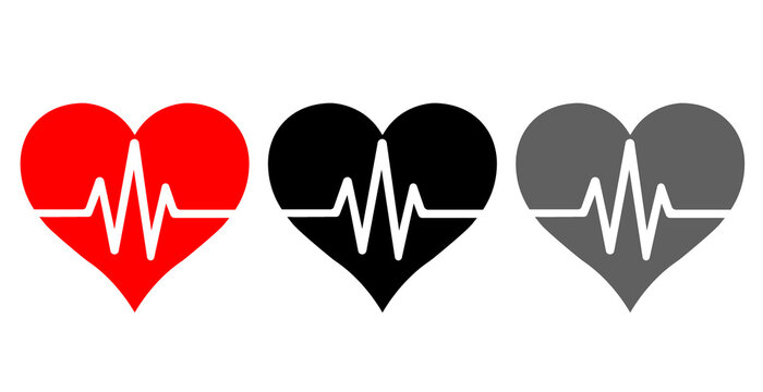 Heart with heartbeat line logo set, E c g heart pulse icon illustration, Heartbeat monitor symbol vector, Cardiac rhythm love icon, Health heart with pulse line logo, Cardiology heart rate icon 