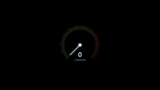Animated circular progress bar loading speed meter with numeric percentage on black background