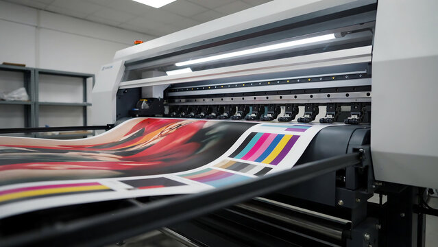 Large format industrial inkjet printer printing cmyk color calibration bars