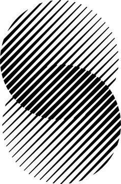 Two overlapping circles filled with diagonal parallel black lines