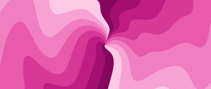 Abstract pink wavy layered bands twisting around a central point in changing shapes