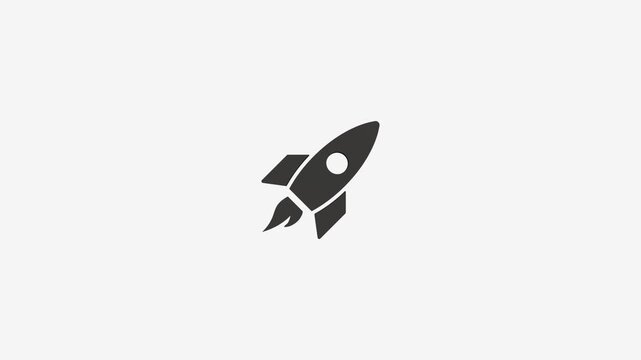 Simple flat rocket icon launching into space as a startup concept or business success symbol animation.