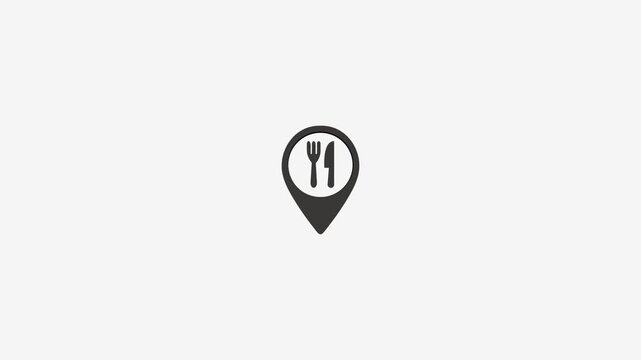 Restaurant location icon with fork and knife symbol showing map pointer for food search and dining destinations.