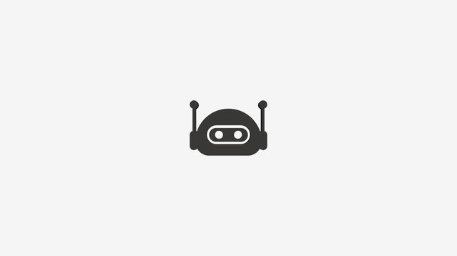 Simple robot head icon animation with two antennas and glowing eyes on light background.