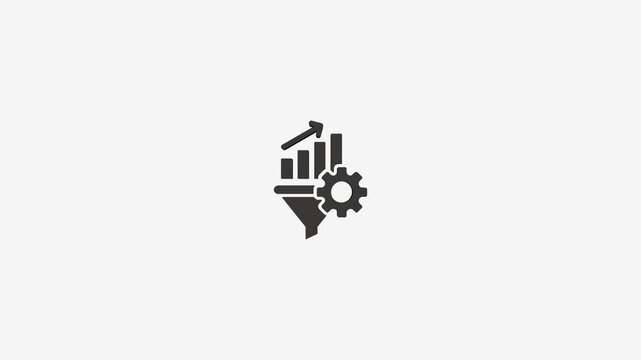 Data analysis funnel icon with growing chart and gear for business process optimization concept footage.