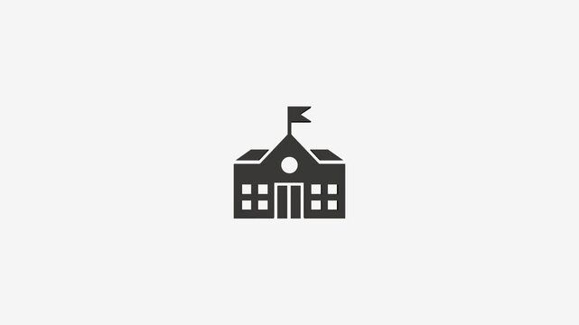 School building icon animation simple geometric shape represents education learning and knowledge simple background motion.