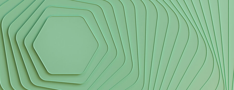 Layered Green Nested Hexagon Shapes Banner