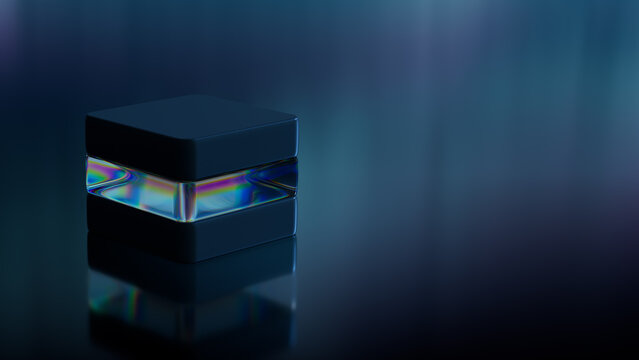 Futuristic Square Geometric Stack on Navy Blue, Technology Concept with copy-space