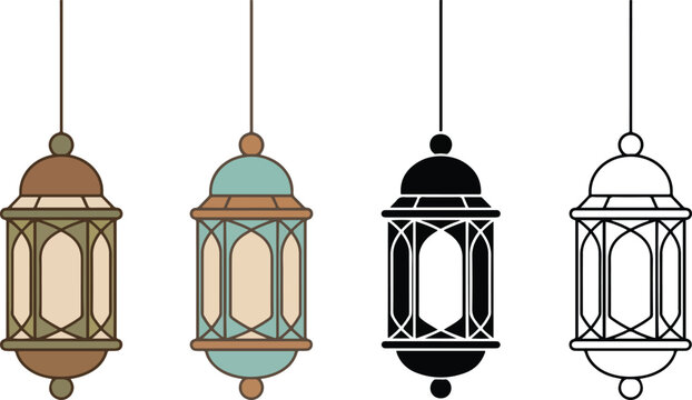 Decorative arabic hanging lantern collection vector set, traditional ramadan and islamic light ornaments .