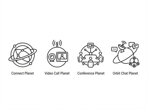 Modern flat icons for digital communication and collaboration platforms.