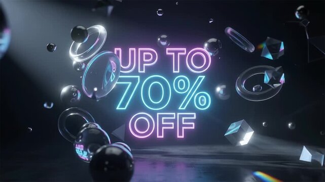 Up to 70 Percent Off Neon Sign Sale Promo Motion Graphic