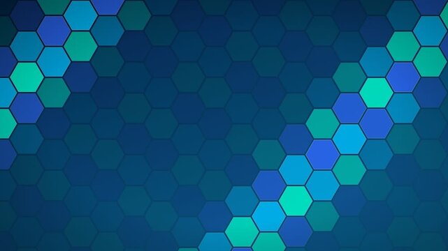 Abstract blue and cyan hexagon honeycomb pattern glowing with light loop background animation