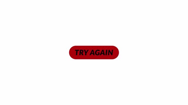 Try again button icon sign try again text animation on transparent background .Error Retry Button UI Animation with Alpha Channel in 4K