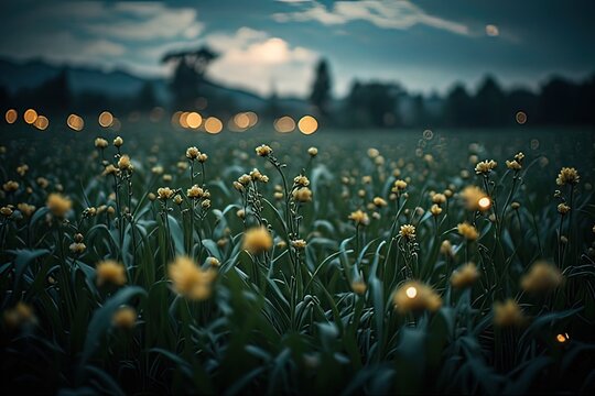 un campo fiorito di notte