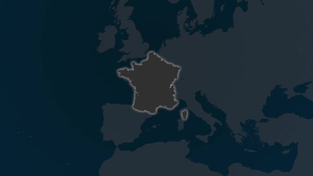 France Map with Bright Geographic Outlines and Radiant Border Highlights