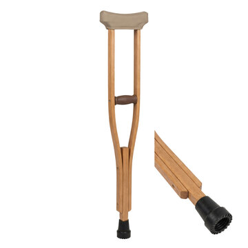 Wooden underarm crutch with padded top and rubber tip