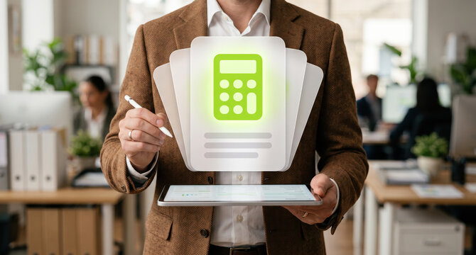 Cost estimate drafted on stacked pages under a lime calculator, a price quote that adds up project costs and fees so the final budget stays within the agreed limits