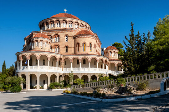 Cathedral of Saint Nectarios (also known as the Holy Trinity Monastery) on the island of Aegina, Greece