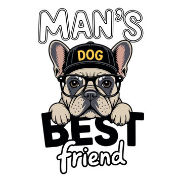 French bulldog wearing glasses and cap mans best friend vector. Cute Frenchie dog with hat and eyeglasses cool pet illustration. 