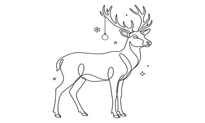 Continuous line art christmas reindeer vector illustration with antlers ornament snowflake and stars © fahimrj
