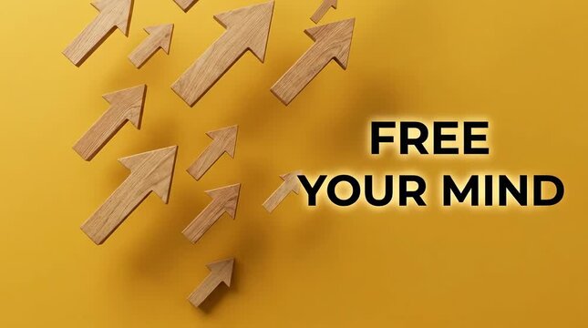 Wooden arrows moving upward with free your mind text
