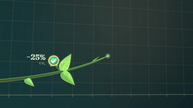Seed sprouting into a vine that climbs a chart to the net zero target and holds planet Earth