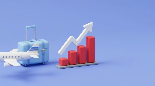 Airplane flying past suitcase and growth chart