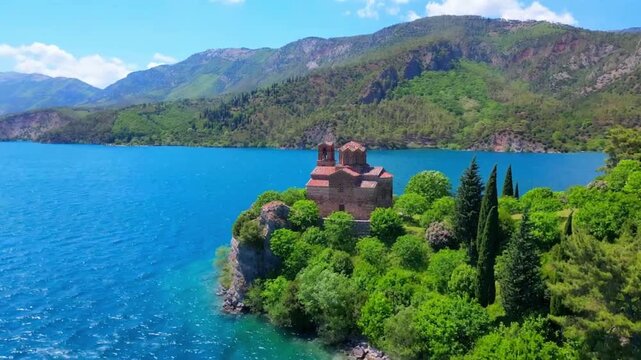 Bright Summer Day Blue Sky Over Lake Ohrid North Macedonia Vivid Colors
