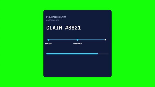 Insurance Claim Processing Status Tracker Animation on Green Screen Background Showing Review Approval and Disbursement Payout Sta
