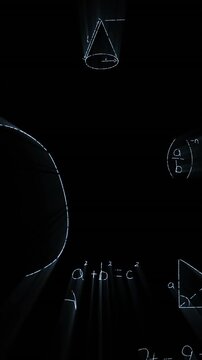 Vertical video: Chalk diagrams appearing after point letter A moving down, showing math formulas