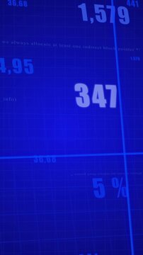 Vertical video: Cam sweep revealing blue HUD crosshair moving numbers rising showing monthly trends