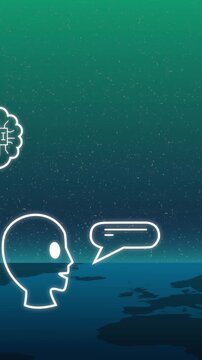 Vertical video: Human head appearing, starting AI brain fading in and swapping bubbles