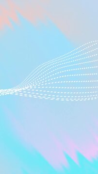 Vertical video: on open animating white dotted ribbon sweeping, reshaping over pastel, serving UI