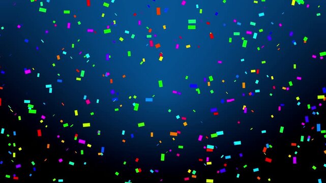 Colorful confetti falling on a dark blue gradient