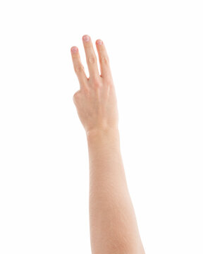 Adult man hand count three isolated on white background
