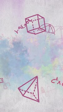 Vertical video: Cloud emerging, magenta sketches stabilizing and bobbing to form layout