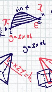 Vertical video: Playback starting, sketches showing hatched sin t and g=3x+6 staying on graph paper