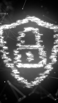 Vertical video: Scanline noise appearing, shield lock glitching, recovering, showing security fault